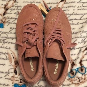 Reebok Pink Suede Snake Skin Design Sneakers